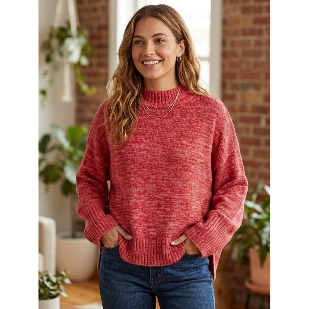 Kowtow Red Marled‎ Organic Cotton Mock Neck Sweater Womens XS